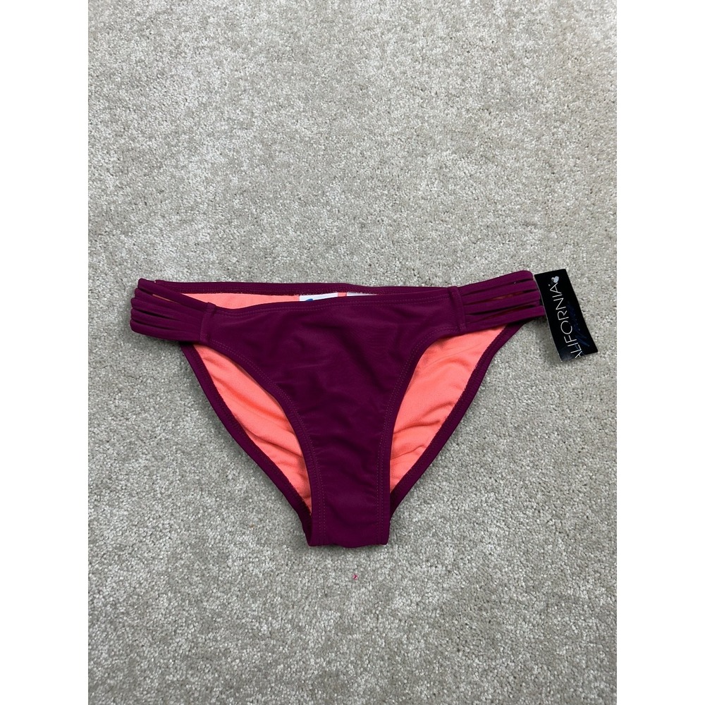 California Waves Women's Wine S Small Strappy Side Bikini Swim Bottom Nylon